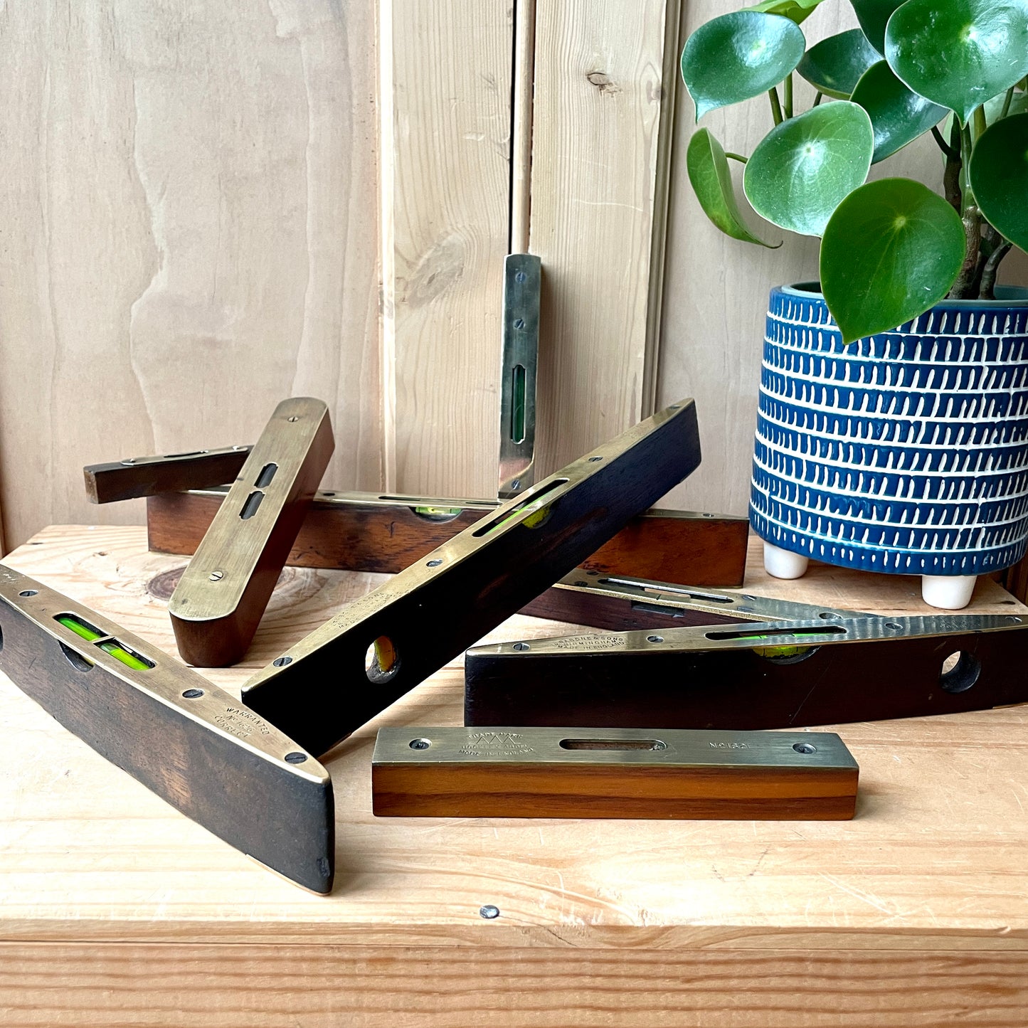 Vintage Brass and Hardwood Spirit Levels