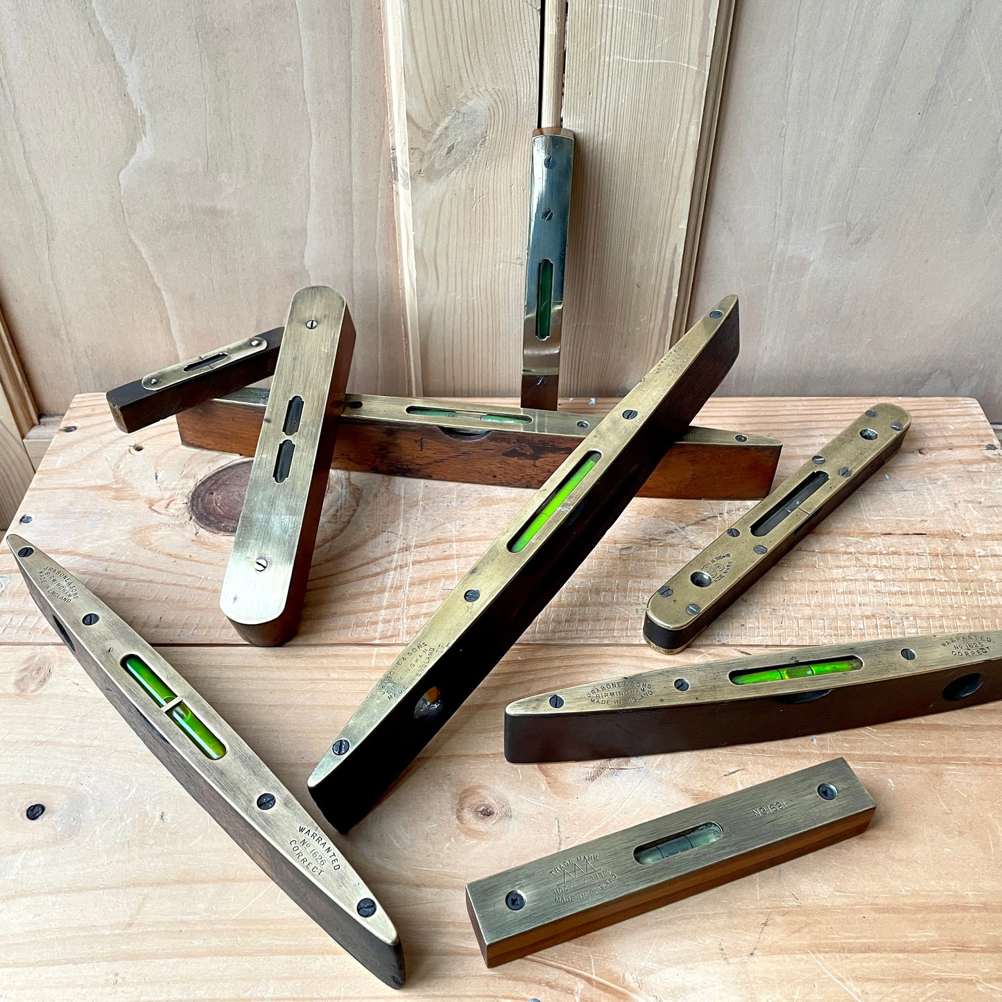 Vintage Brass and Hardwood Spirit Levels