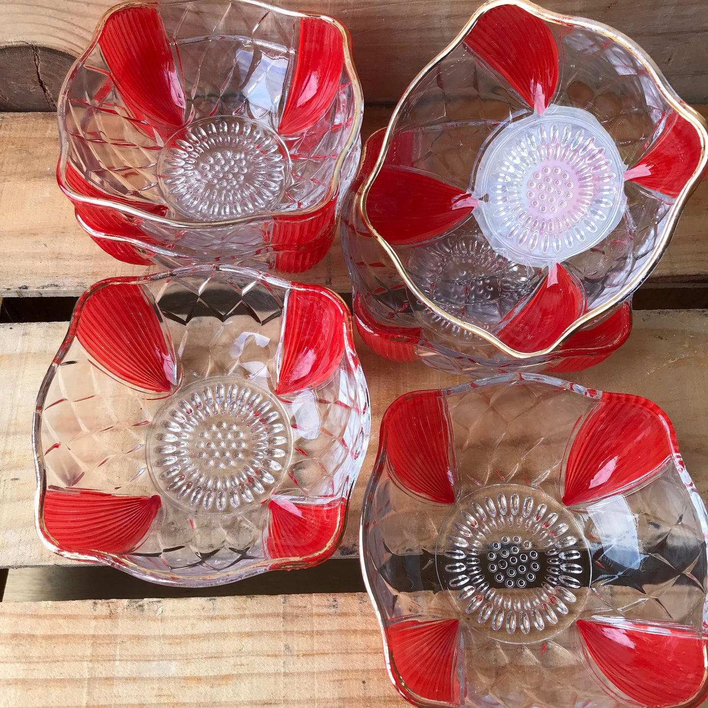 Vintage glass sundae dishes set