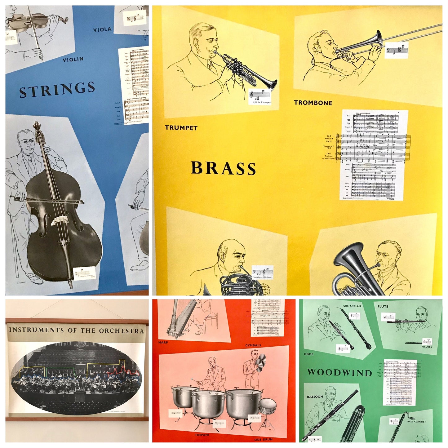 Vintage educational posters: The Orchestra set of five